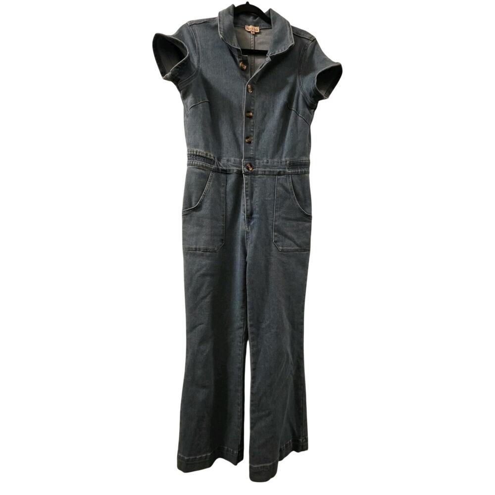 Aaron & Amber Denim Jumpsuit Wide-Leg Size M 90s Style Hippie Boho Fun